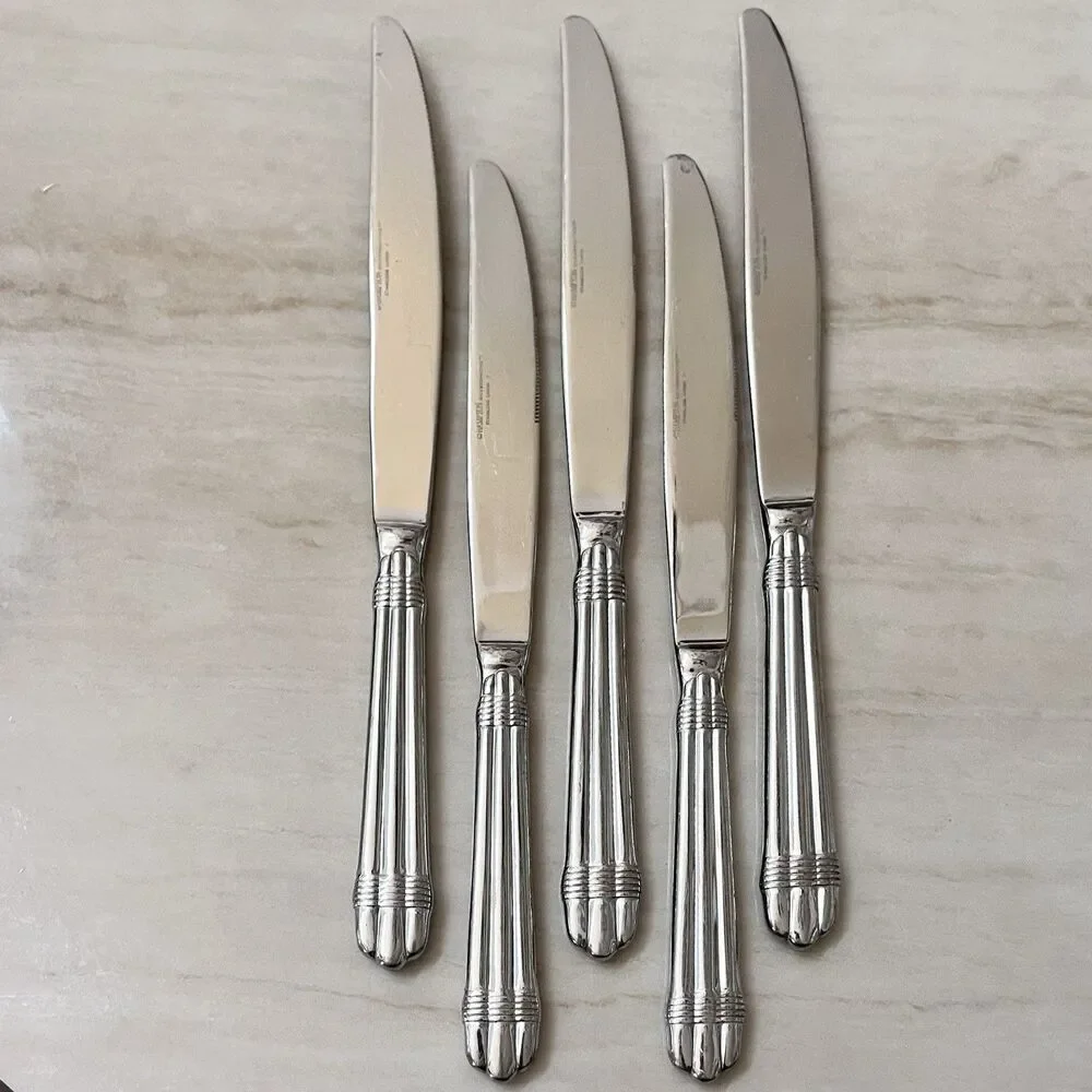 5pc HAMPTON Odyssey Dinner Knife 9 3/8” Stainless 18/10 Glossy Ribbed Band Heavy
